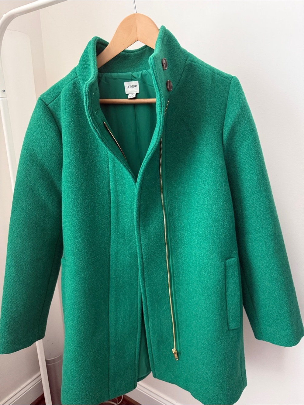 J. Crew Emerald Green Wool Zip-Front Pea Coat Size 6 - Picture 3 of 13